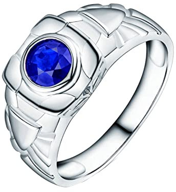 Epinki Ring Herren 18 Karat Weißgold Au750, Echtes Solitärring Eheringe Saphir 1.1ct Klassischer Mann Ringe mit Diamant Gr.58 (18.5)