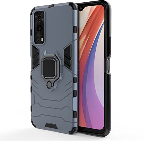 HONLEN Hülle Kompatibel für vivo Y52 5G / vivo Y72 5G Handyhülle, (6.58 Inches) [Stoßfeste][Kratzfest] Case mit 360 Grad Drehhalter Rüstung Schutz Cover Blau