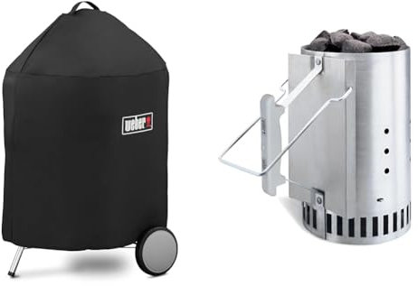Weber 7143 Luxus Abdeckhaube 57 cm, Schwarz & 7416 Anzündkamin Rapidfire, Grillen mit Kohle, Anzünden, 19 x 19 x 30.5 cm, 1er Pack