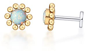 Limerencia Hypoallergenic Flat Back Stud Earrings for Women 18g 20g | G23 Implant Grade Titanium Post Earrings Cartilage Helix Threadless Push in Piercing… (Opal Sun, Gold)
