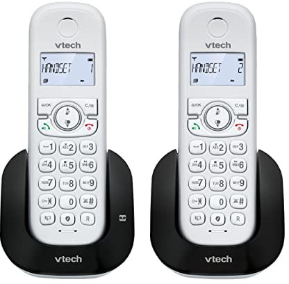 VTech CS1551 DECT Telefon Schnurlos 2 Mobilteile mit Anrufbeantworter, innovativer Ladestation, Anrufersperre, Anrufererkennung/Anklopffunktion, Freisprecheinrichtung, hintergrundbeleuchtetem Display