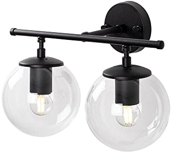 WELL HOME MOBILIARIO & DECORACIÓN Wandleuchte transparenter Lampenschirm, Metall, schwarz, 36x24x16, Fassung 2 x E14 Max 40 W