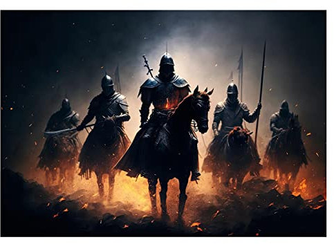 Fototapete Ritter Fantasy Pferde Gaming Gamer Jungs - inkl. Kleister - für Jugendzimmer Jugendstil Vlies Tapete Vliestapete Wandtapete Motivtapeten Montagefertig (254x184 cm)