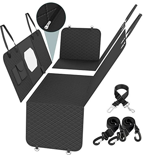 Pekimu 6-in-1 Dog Car Seat Cover for Car Back Seat,Car Boot Protector and Front Car Seat Cover, Waterproof Anti-scratch Non-Slip Cat Hammock for Dogs with Mesh Visual Window for Cars, SUVs and Trucks