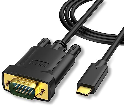 Loryi Câble USB C vers VGA de 1,8 m, câble USB C de type C vers VGA [compatible Thunderbolt 3] pour MacBook Pro 2019/2018/2017, Galaxy S10/S9/S8, Dell XPS 13/15, Pixelbook, Surface Book 2 et plus