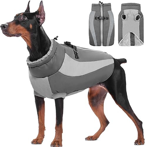 Kuoser Extras Wärme Hundemantel, Winddicht Hundejacke, Reflektierend Hundemantel Grosse Hunde, Hundemantel Winter, Moden Wintermantel Hund, Hundemantel Wasserdicht Grau XXXL