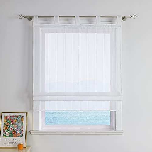 ESLIR Raffrollo mit Schlaufen Gardinen Küche Weiß Raffgardinen Modern Schlaufengardinen Vorhänge Transparent Wohnzimmer Raffstore mit Vertikale Streifen BxH 140x140cm 1 Stück