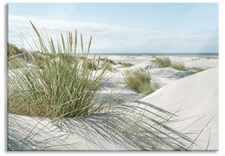 Pixxprint Glasbild, Wandbild aus Echtglas, Grasige Dünenlandschaft am Meer, 100x70 cm, inkl. Aufhängung und Abstandshalter