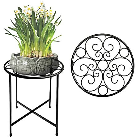ZEECER 1 support pour plantes d'intérieur et d'extérieur - 38,1 cm de haut - Design rétro rond - Support en métal antirouille pour fleurs, terrasse, jardin, décoration d'intérieur - Noir