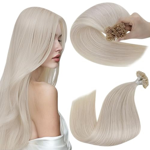 Hetto U Tip Hair Extensions Real Human Hair Blonde 18 Inch Utip Hair Extensions Platinum Blonde Keratin Bond Human Hair Hot Fusion 50s/50g #60