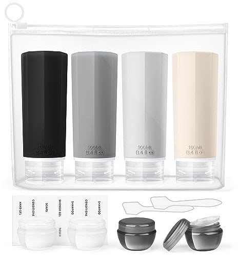 Opret 12 Stück Silikon Reiseflaschen Set, 100ml Reiseflaschen Zum Befüllen Kosmetik Flüssigkeiten, Auslaufsicher Nachfüllbare Leer Reiseset Reisegröße Travel Bottles Behälter Travel Essentials
