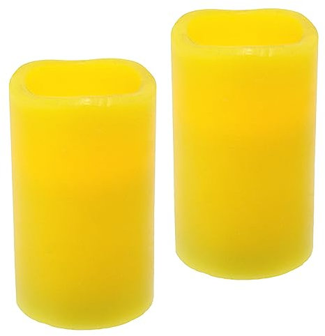 Flair Flower LED Kerzen Echtwachs Kerze LED-Kerze flackernd Warmweiß Stimmungslicht Lichter Dekoration Stumpenkerze große Adventskerzen Adventskranz Kranz romantisch Valentinstag 2er Set, gelb