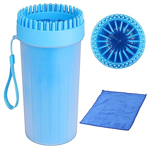 SONEER Pfotenreiniger für Hunde, Silikon Haustierpfotenreiniger,Tragbare Hundepfoten Reiniger mit Handtuch für Katzen und Hunde Paw Washer (11.5 * 25CM)