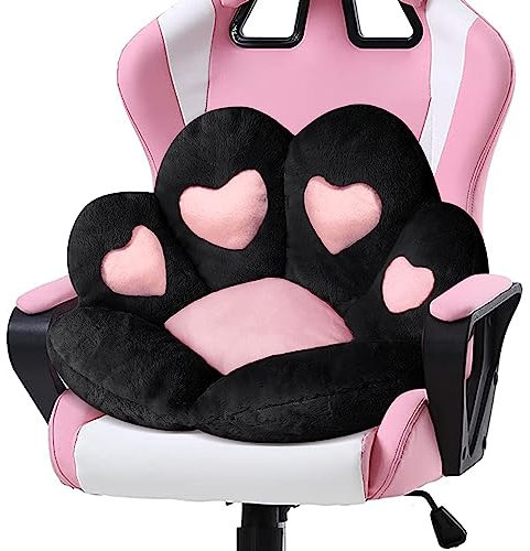 Ditucu Cat Paw Cushion Kawaii Chair Cushions 27.5 x 23.6 inch Cute Stuff Heart-Shaped Seat Pad Comfy Lazy Sofa Office Floor Pillow for Gaming Chairs Room Decor Black