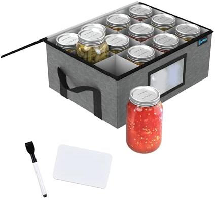 JarMax 32 oz Quart mason jar storage containers, Sturdy Canning Jar Storage Containers Holds 12 Quart Ball Mason Jars, Foldable Canning Organizer, Stackable Home Storage Box with Lid & Label holder