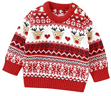 Hadetoto Baby Christmas Rompers Newborn Knitted Girls Boys Onesies Warm Sweater Jumpsuit Outfits (UK, Age, 12 Months, 18 Months, Red-top)