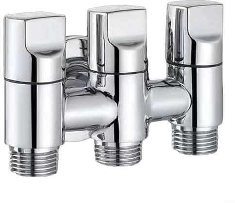 3 Wege Winkelventil, 1/2 einem Einlass und drei Auslassen Eckventil, Wasserwechsler Steuerventil, Drei-Wege-Multifunktions-Umstellventil für Waschmaschinen, Küche, Bad, Balkon (Silber)