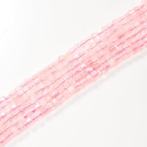 Asingeloo 2.5mm Natural Rose Quartz Beads Small Faceted Beads for Jewelry Making Cube Dice Square Gemstone Beads for Bracelets Necklace 15inch Per Strand(Rose Quartz)