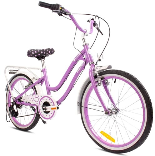 sun baby Mädchenfahrrad 20 Zoll Radgröße Heart Bike zur Auswahl 6 Gang Shimano Kinderfahrrad Kinderrad für Mädchen von 6 bis 10 Jahre verstellbare (Lila, 20 Zoll)