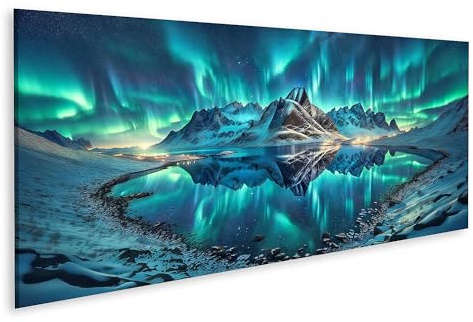 islandburner Bild auf Leinwand Polarlichter über Nachtlandschaft atemberaubend Aurora Borealis Bilder Wandbilder Poster