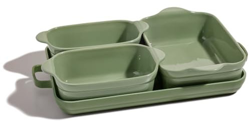 Our Place Bakeware Set | 5-Piece Nonstick, Toxin-Free, Ceramic, Cast Aluminum Set with Oven Pan, Bakers, & Oven Mat | Space-Saving Nesting Design | Oven-Safe | Bake, Roast, Griddle and More | Sage
