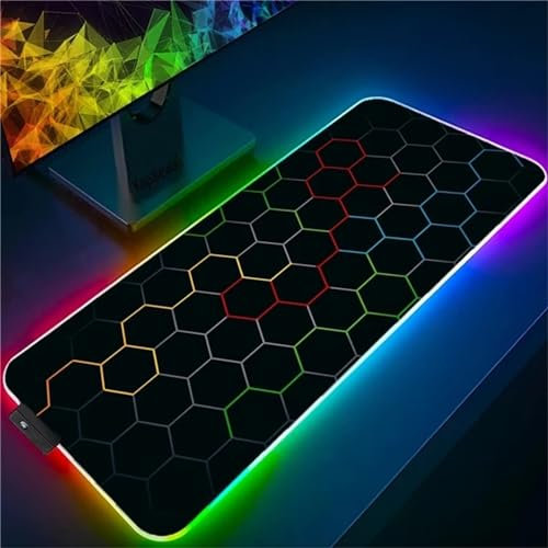 RGB Tapis de Souris Gaming Grand Tapis de Souris XXL 900x400x4mm 14 Modes d'éclairage LED Lumineuse Tapis de Souris Mouse Pad Rétroéclairage pour Gamer Clavier PC, Géométrique
