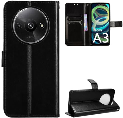 zZjoOoj Funda con Protector para Redmi A3, Carcasa Libro de Premium Cuero PU Suave Tapa [Ranuras para Tarjetas][Cierre magnético][Negro]