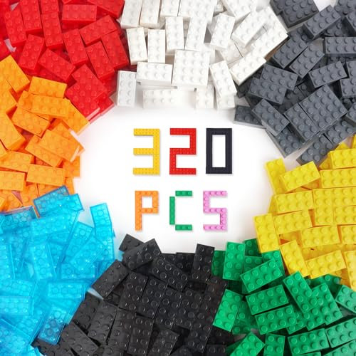 HOTUT Briques de Construction, 320 Pièces 2 * 4 Blocs de Construction DIY, Classic Couleur Briques Compatible avec Toutes Les Grandes Marques, Cadeaux de Jouets d'éducation Précoce pour 6+ Enfants