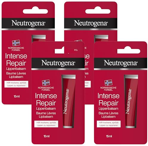 Neutrogena Norwegische Formel Lippenpflege, Intense Repair, für trockene Lippen, 15ml (Packung mit 4)