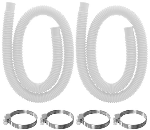 Piuluvor® 2 Piezas Manguera de Piscina de 32 mm, Manguera de PE de 1,5 m, Manguera de Bomba, Manguera de Drenaje Flexible con 4 Abrazaderas de Manguera para Bomba de Piscina, Lavadora (Blanco)