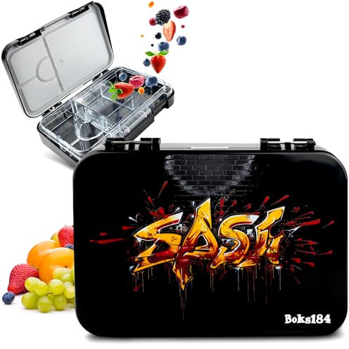Boks184 Brotdose Kinder mit Fächern - Bento Box auslaufsicher - robust - BPA Frei Lunchbox - Brotbox für Schule, Kindergarten & Ausflüge - Snackbox -Vesperbox (Grafitti schwarz)