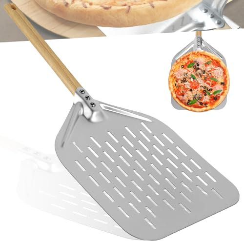 HOMURY Pelle à pizza perforée : 30,5 cm Pelle à pizza perforée avec poignée amovible Pelle à pizza perforée en aluminium anodisé dur pour pain à pizza fait maison