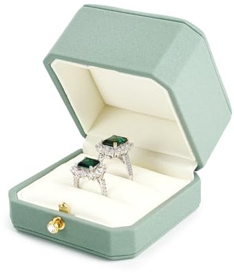 Oirlv PU Leather Double Ring Box Elegant Ring Storage Box for Proposal Engagement Weddings Birthday and Anniversary