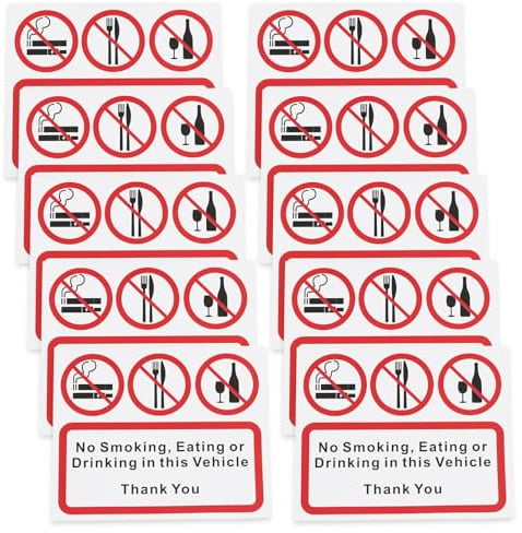 OTOTEC Aufkleber mit Aufschrift No Eating Drinking or Smoking in This Vehicle, Taxi-Schild, Aufschrift Stop Eating Food, selbstklebende Vinyl-Aufkleber für Taxis, Kleinbus, 110 x 90 mm, 10 Stück