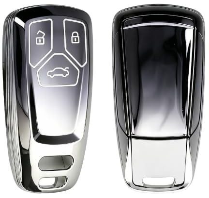 kwmobile Schlüsselhülle für Audi 3-Tasten Smartkey Autoschlüssel (nur Keyless Go) Hülle - Autoschlüssel Schlüssel Hülle aus TPU Silikon - Schlüsselschutz Gehäuse in Dunkelgrau Silber