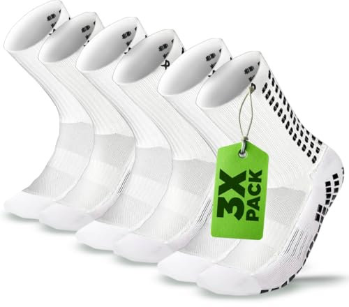 LUX SPORTS Dual Anti-Slip Compression Football Socks - 3 Pack, White, Unisex - Enhanced Grip & Football Sock - Reinforced Heel & Pressure Sleeve - Moisture Wicking & Sports Support