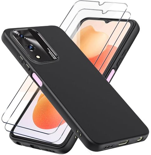 LYJERRY Handyhülle Kompatibel mit Cubot A10 Hülle + 2Pcs Schutzglas für Cubot A10 Hülle Stoßfest Cover Schutzhülle Silikon Case Weich Schwarz hülle und Schutzglas