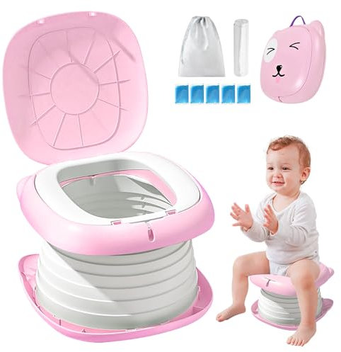 Pot Pour Bébé, Toilette Portable Enfant, Pot Pliable Pour Enfants Avec Sac De Rangement Et Sac Poubelle, Pliante Toilettes Pour Enfants, Pot De Voyage Pour Enfants, Pot Pliant Pour Enfants, rose