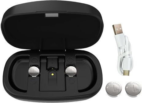 Rechargeable Hearing Aid Batteries and Battery Charger, Hearing Aid Charger Travel Case for Hearing Aid Amplifiers Battery Charger (Charger + 2 Pack 675 Batteries)