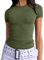 Cuptacc Tshirt Damen Sommer Skims Dupes Season Basic Tops für Mädchen Casual Kurzarm Eng T Shirt Armeegrün Klein S