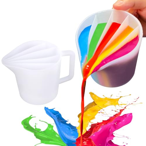 Kunyeah Geteilter Becher mit Griff, 500 ml, Silikonbecher zum Ausgießen von Farbe, Flüssigkeit, Kunst, Spaltbecher, Acrylfarbe, Gießbecher, Bastelbedarf, Epoxidharz, Kunst-Zeichenzubehör (5 Kammern)