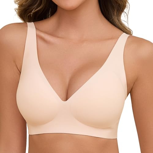 Nadeer Reggiseno Senza Ferretto Donna Reggiseni Senza Cuciture Push Up Scollo a V Bralette Basic Comodo Imbottito con Cinghie Regolabili