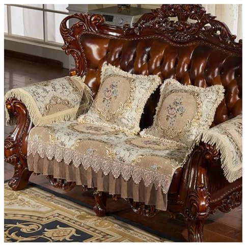AMENGJ Vintage Sofabezug Retro -Spitzensofa -Abdeckung, 1, 2, 3 Sitzer, Blumende Leder -Couch -Abdeckung, Armlehnenstuhlabdeckung(Color 1,Backrest-80x240cm)