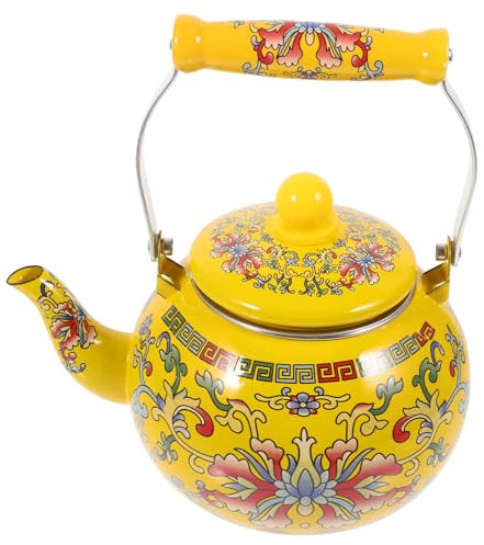 Alipis Enamel Water Kettle Thickened 2.6l Stovetop Tea Pot with Strainer Yellow Lotus Hook Multipurpose Boiling Kettle for Home Kitchen Tea Brewing
