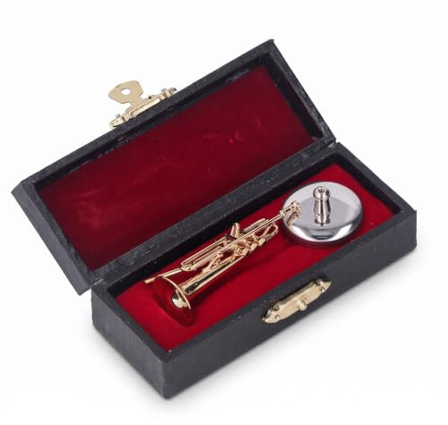 Miniatur -Trompete mit Stand and Case, Messing Miniatur -Trompetenmodell Mini Saxophon Trompete Ornament Taschen -Trompete Musikinstrument für Musikliebhaber und (2,56in)