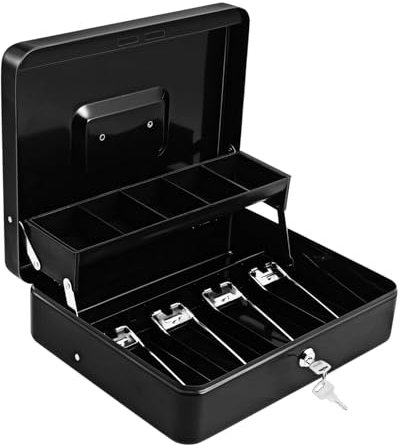 DOITOOL Geldkassette Aus Metall Mit Schlüsselschloss Für Bargeld Tragbarer Abschließbarer Safe Mit Unterteilten Geldfächern Kassenbox Für Kleine Unternehmen Und Täglichen Gebrauch