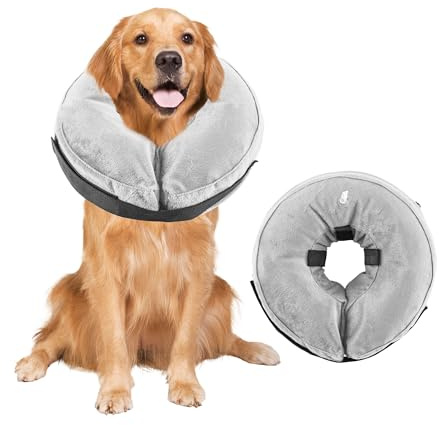 Aufblasbare Halskrause für Hunde, Verstellbarer Schutzkragen nach Operationen, Weicher Anti-Leck-Kragen mit Atmungsaktivem Material, Sichtfreundliches Elizabethanisches Halsband für Hunde (Grau, M)