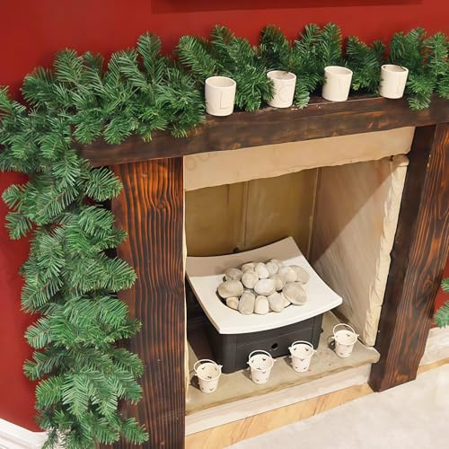 270 cm (9ft) Green Garland Christmas for Home Decoration, Artificial Garlands Christmas for Xmas Tree Stairs Fireplaces Garden Decor, Plain Garland