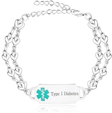 Oneress Medizinisches Notfallarmband Damen Herzgliederkette Edelstahl Personalisierbar Chic Ideal Für Medizinische Notfälle YA5198
