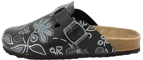 Supersoft - Classic Damen Hausschuh Clogs – Anatomisches Korkfußbett, Lederdecksohle, Verstellbare Riemen, Leichte PU-Sohle